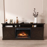 FLTV TV Stand with 26 inch Electric Fireplace (Logs) Brown