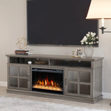FLTV-G TV Stand with 26 inch Electric Fireplace Glass Door(Crystal) Gray