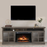 FLTV-G TV Stand with 26 inch Electric Fireplace Glass Door(Logs) Gray