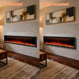 FLZ 74 Inch Recessed/Wall Mounted Smart Electric Fireplace