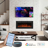 FL WIFI Recessed Electric Fireplace with DIY Crystal Log Bed and Adjustable Brightness