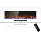 FL-WH 50 Inch Wall Mouted Electric Fireplace with White Front Glass and DIY Log Bed