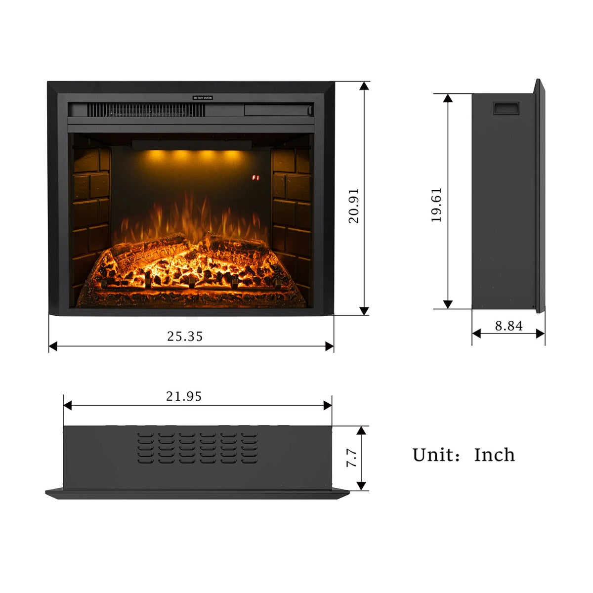 FLT Fireplace Insert with Flame Brightness Adjustment