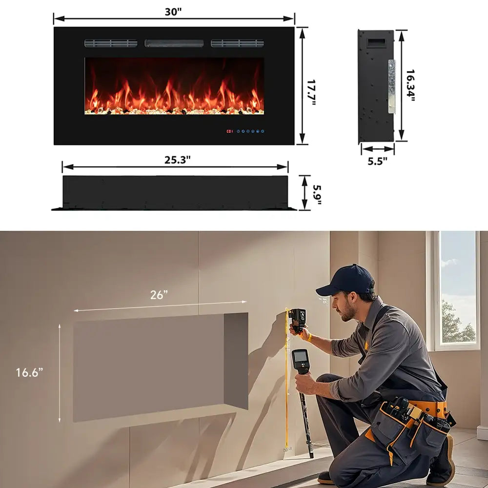 FLR Modern  Electric Fireplace, DIY Crystal Log Bed