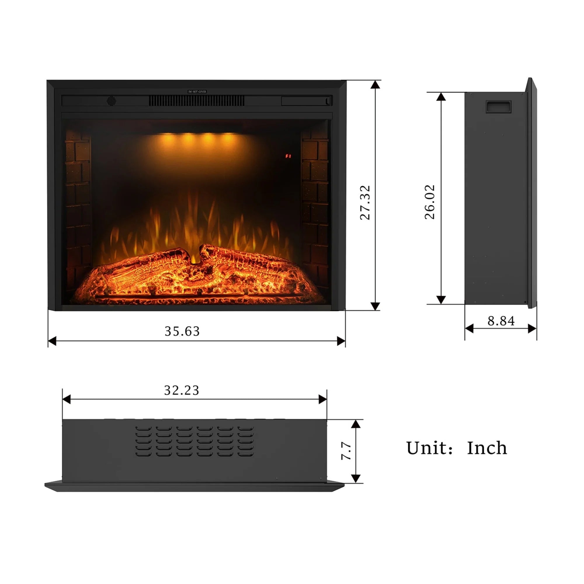 FLT Fireplace Insert with Flame Brightness Adjustment