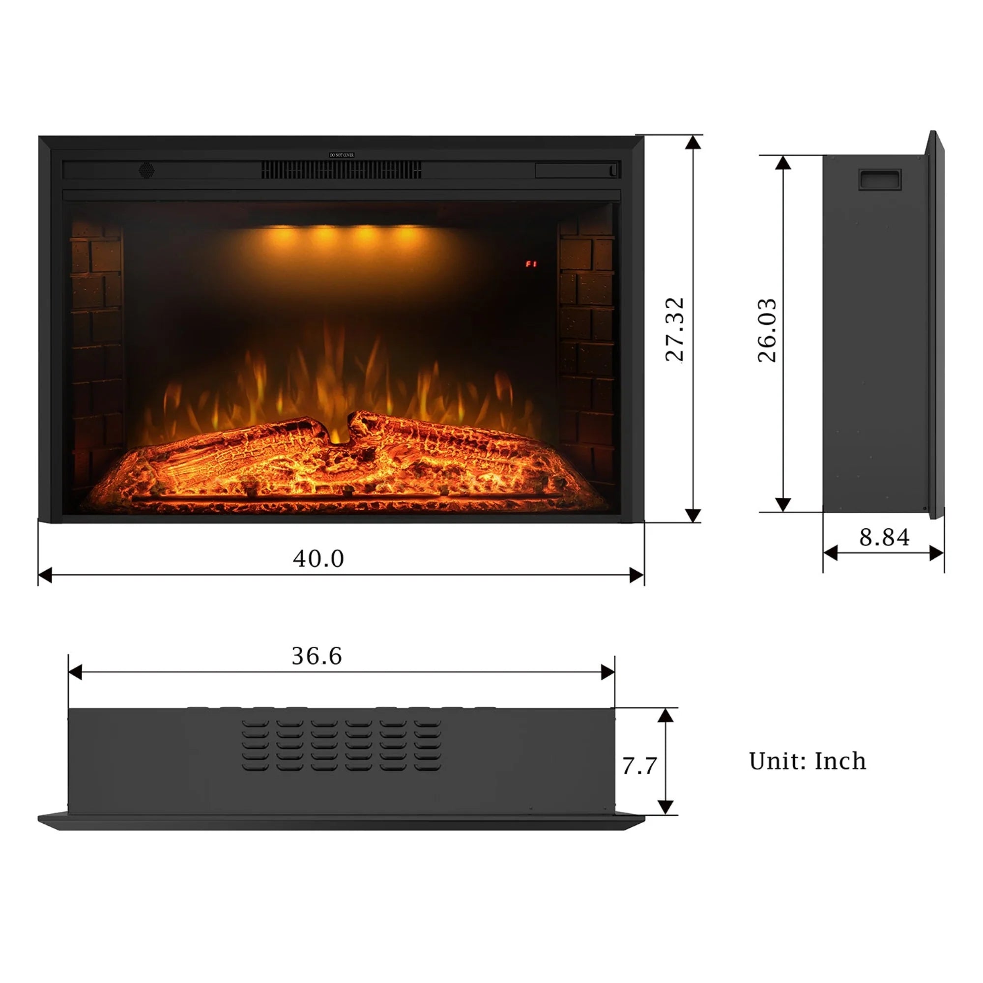 FLT Fireplace Insert with Flame Brightness Adjustment