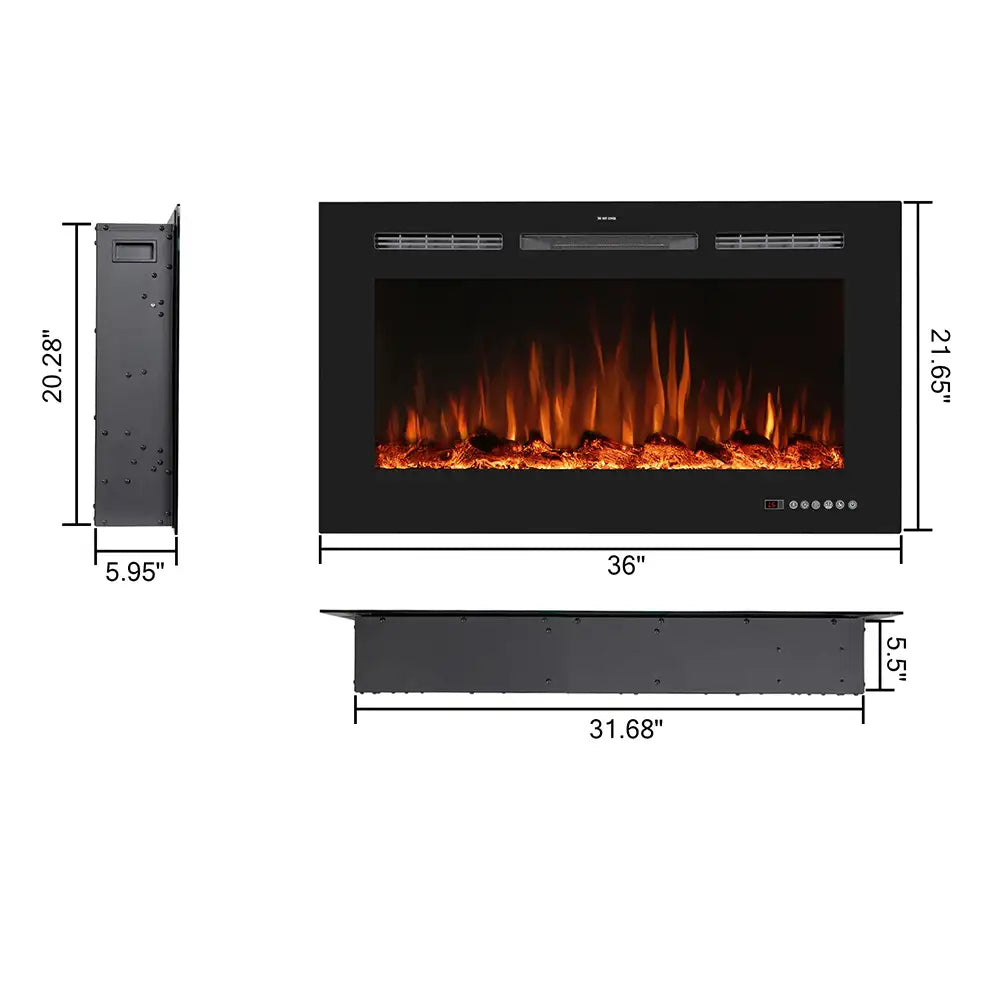 FL WIFI Recessed Electric Fireplace with DIY Crystal Log Bed and Adjustable Brightness
