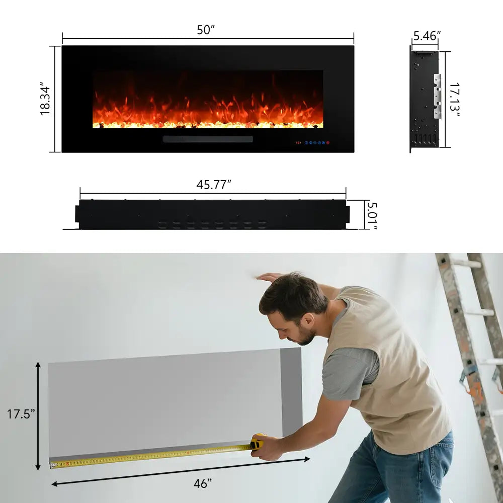 FL-DR Wall Mouted Electric Fireplace with DIY Log Bed and Multi Flame Colors