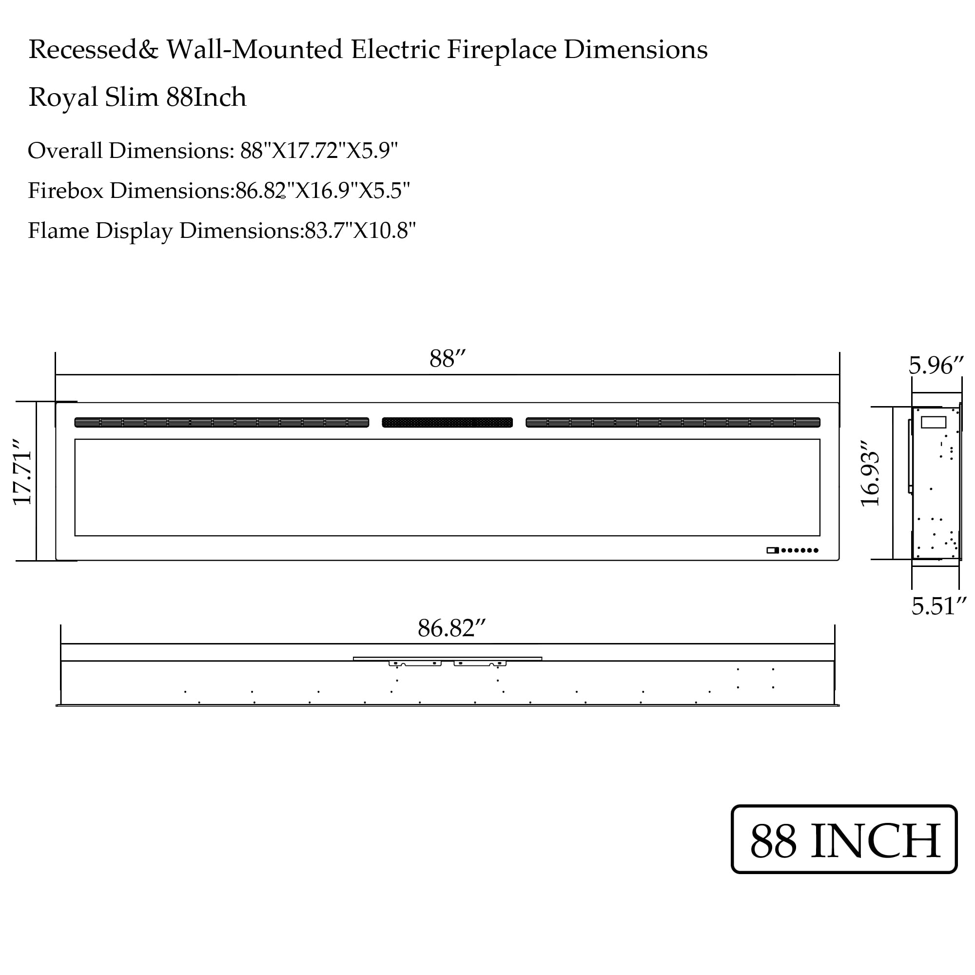 FL-GPRO WiFi-Enabled Recessed & WallMounted Electric Fireplace Smart Control via Alexa or App
