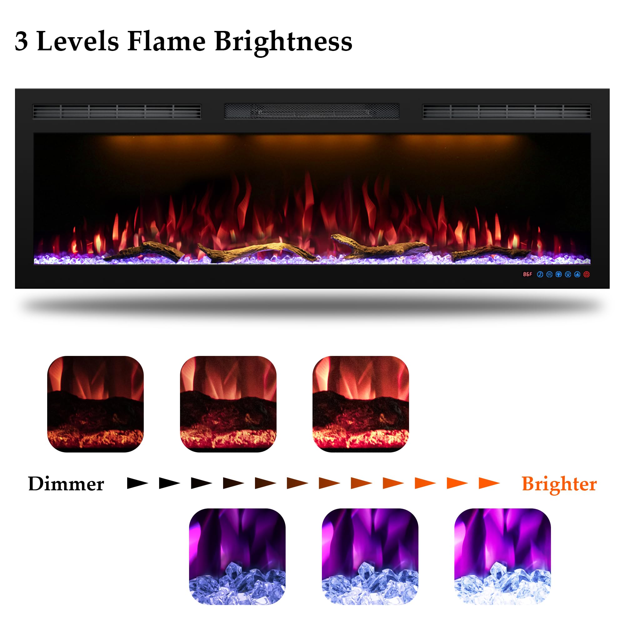 FL-GPRO WiFi-Enabled Recessed & WallMounted Electric Fireplace Smart Control via Alexa or App