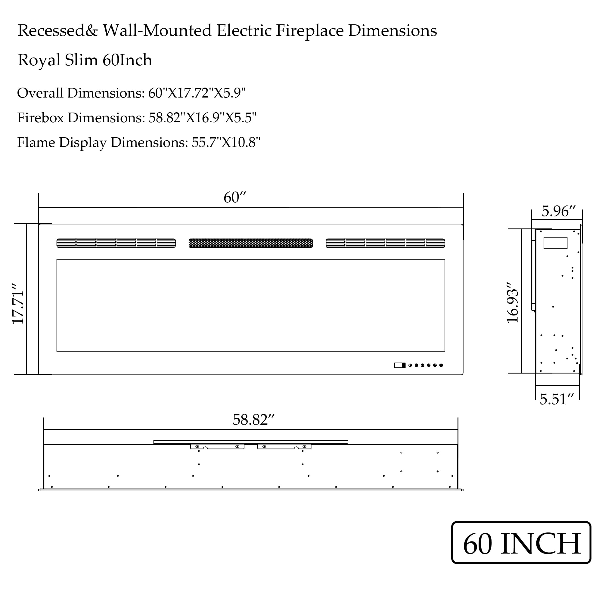 FL-GPRO WiFi-Enabled Recessed & WallMounted Electric Fireplace Smart Control via Alexa or App