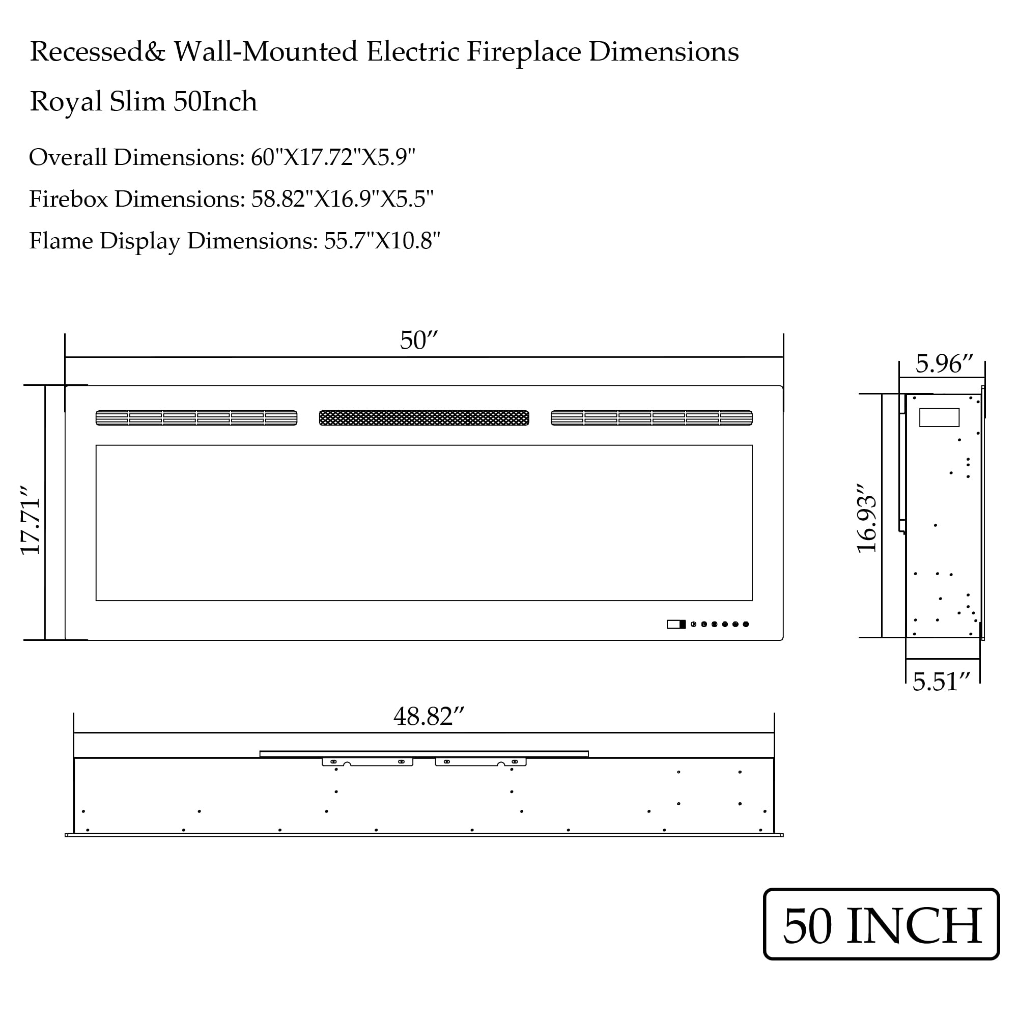 FL-GPRO WiFi-Enabled Recessed & WallMounted Electric Fireplace Smart Control via Alexa or App