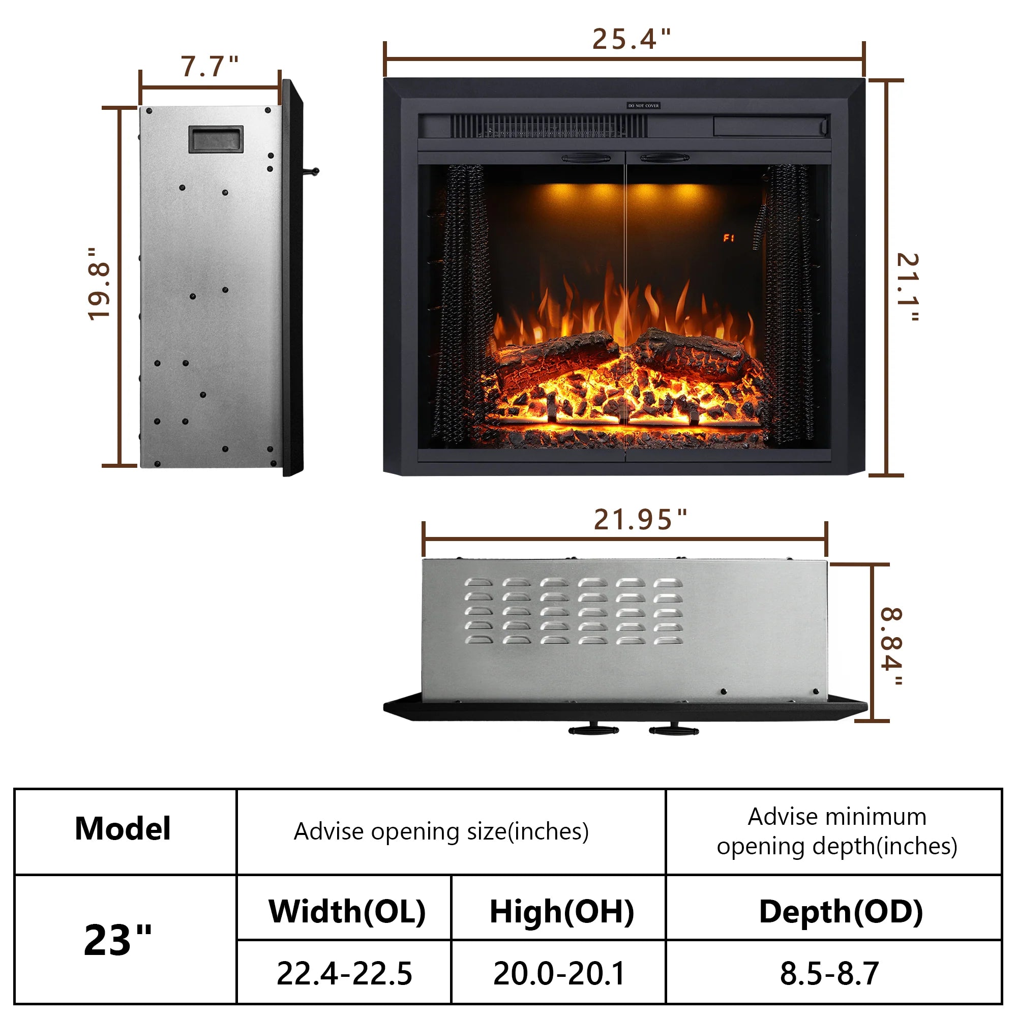 FLM Recessed&Wall-Mounted Electric Fireplace Inserts with Glass Door