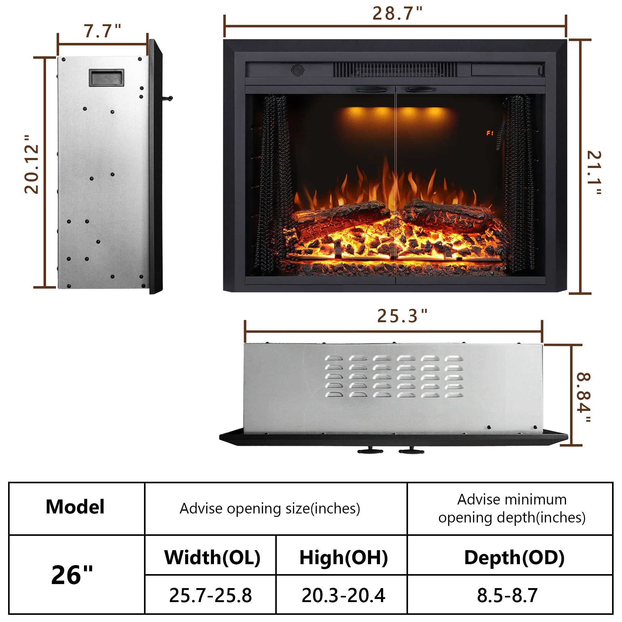 FLM Recessed&Wall-Mounted Electric Fireplace Inserts with Glass Door