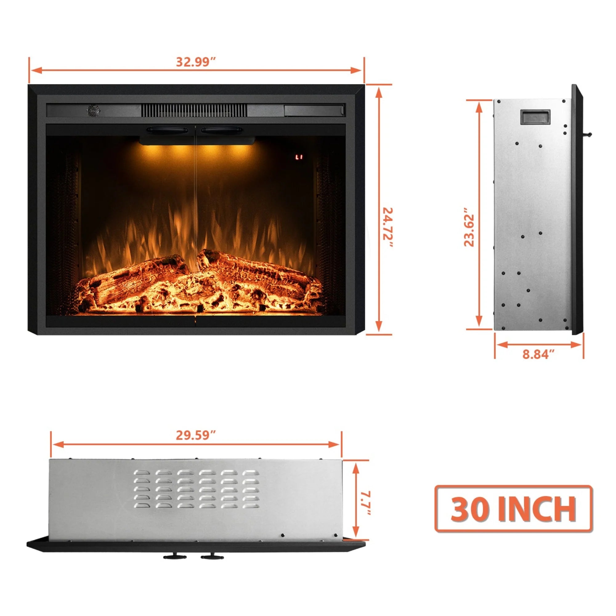 FLM Recessed&Wall-Mounted Electric Fireplace Inserts with Glass Door