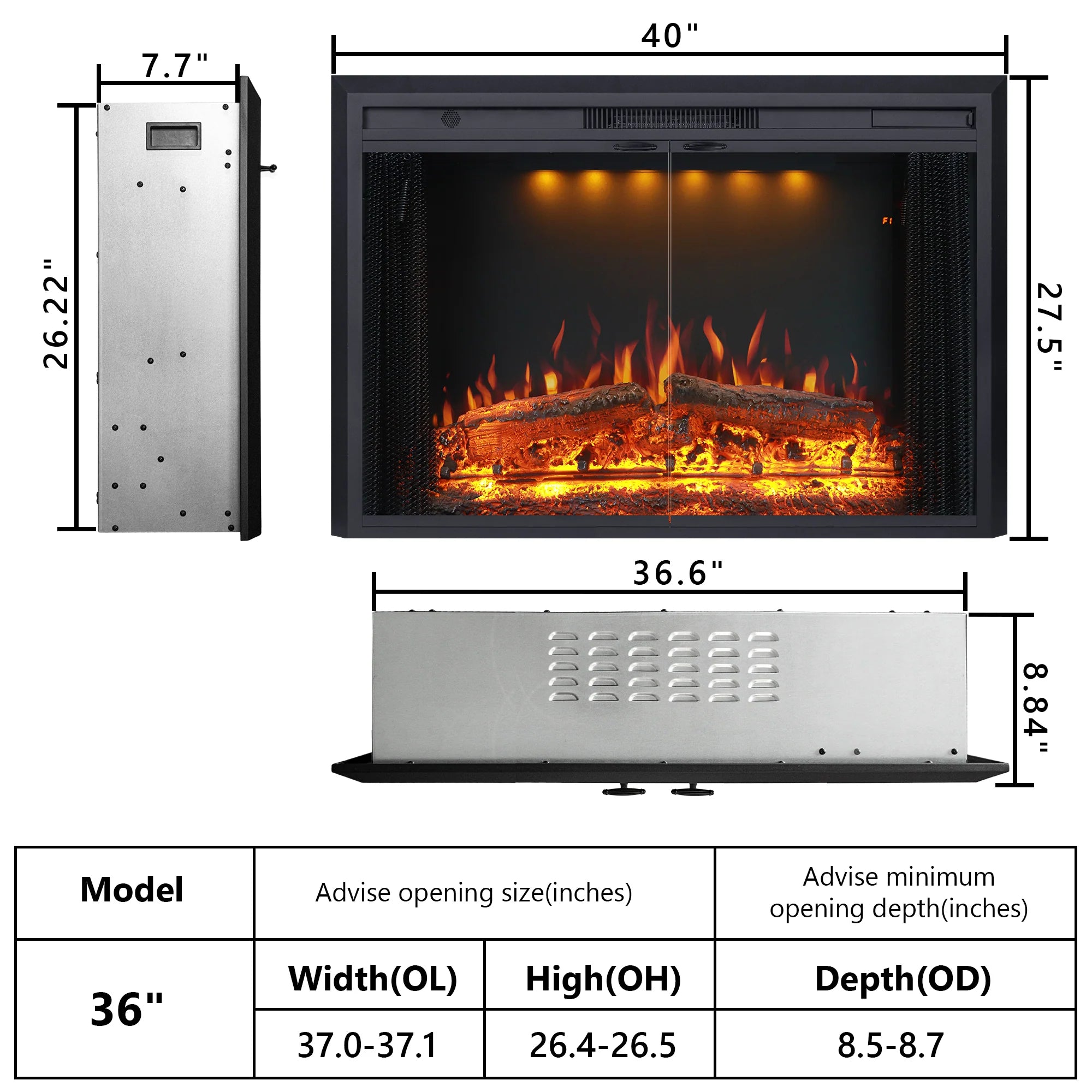 FLM Recessed&Wall-Mounted Electric Fireplace Inserts with Glass Door