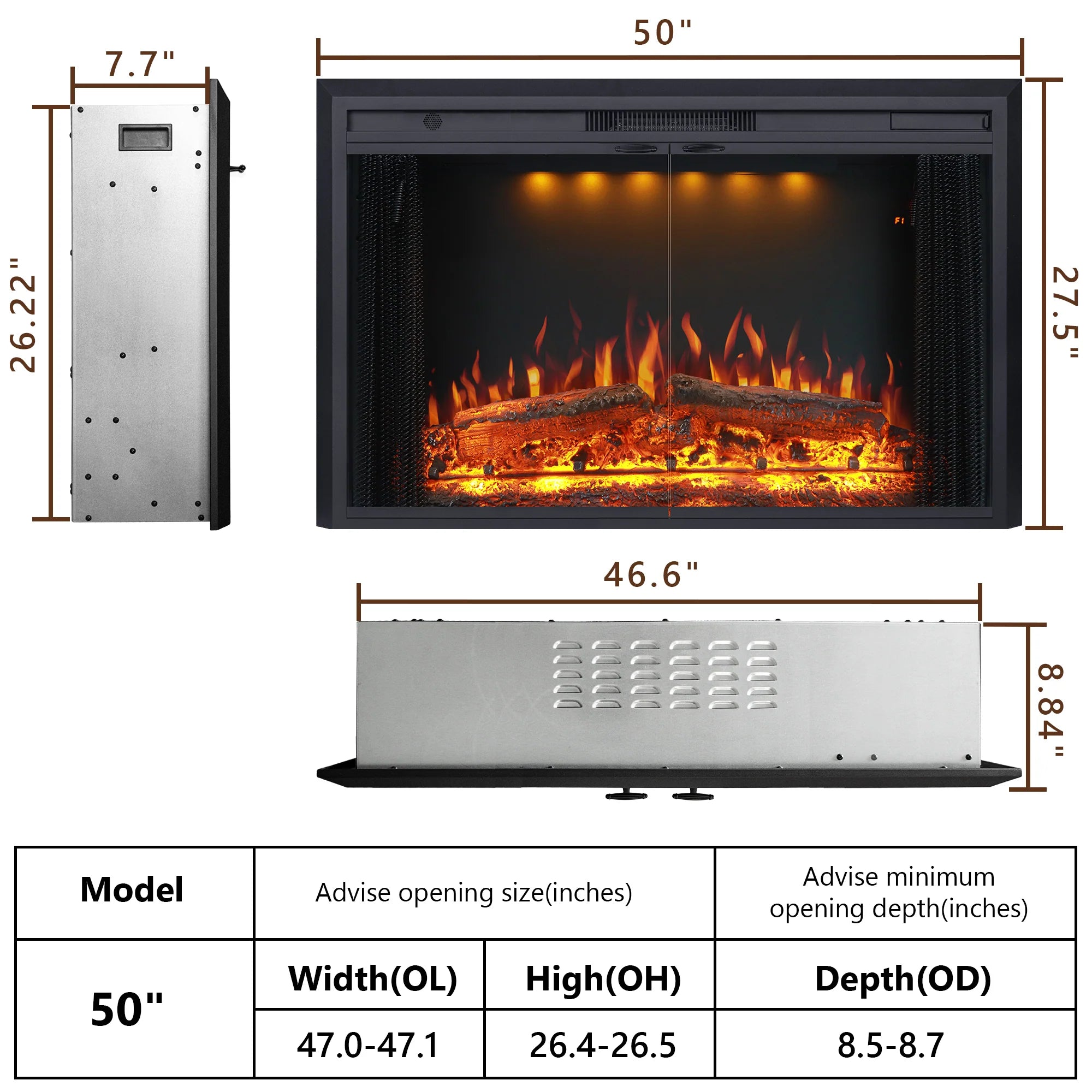 FLM Recessed&Wall-Mounted Electric Fireplace Inserts with Glass Door