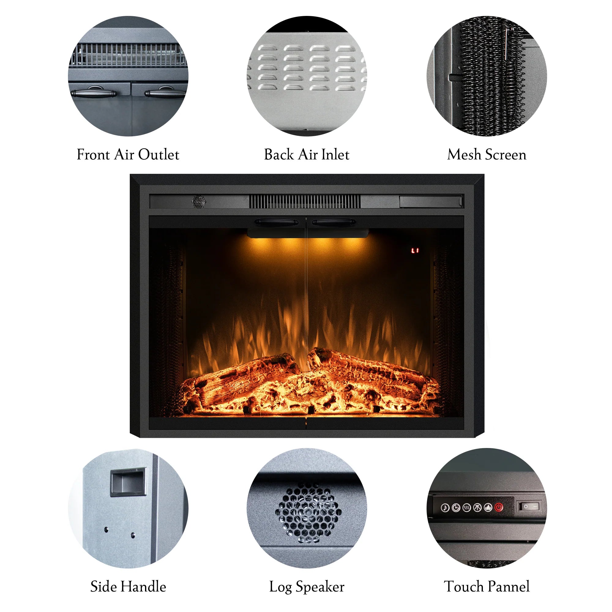 FLM Recessed&Wall-Mounted Electric Fireplace Inserts with Glass Door