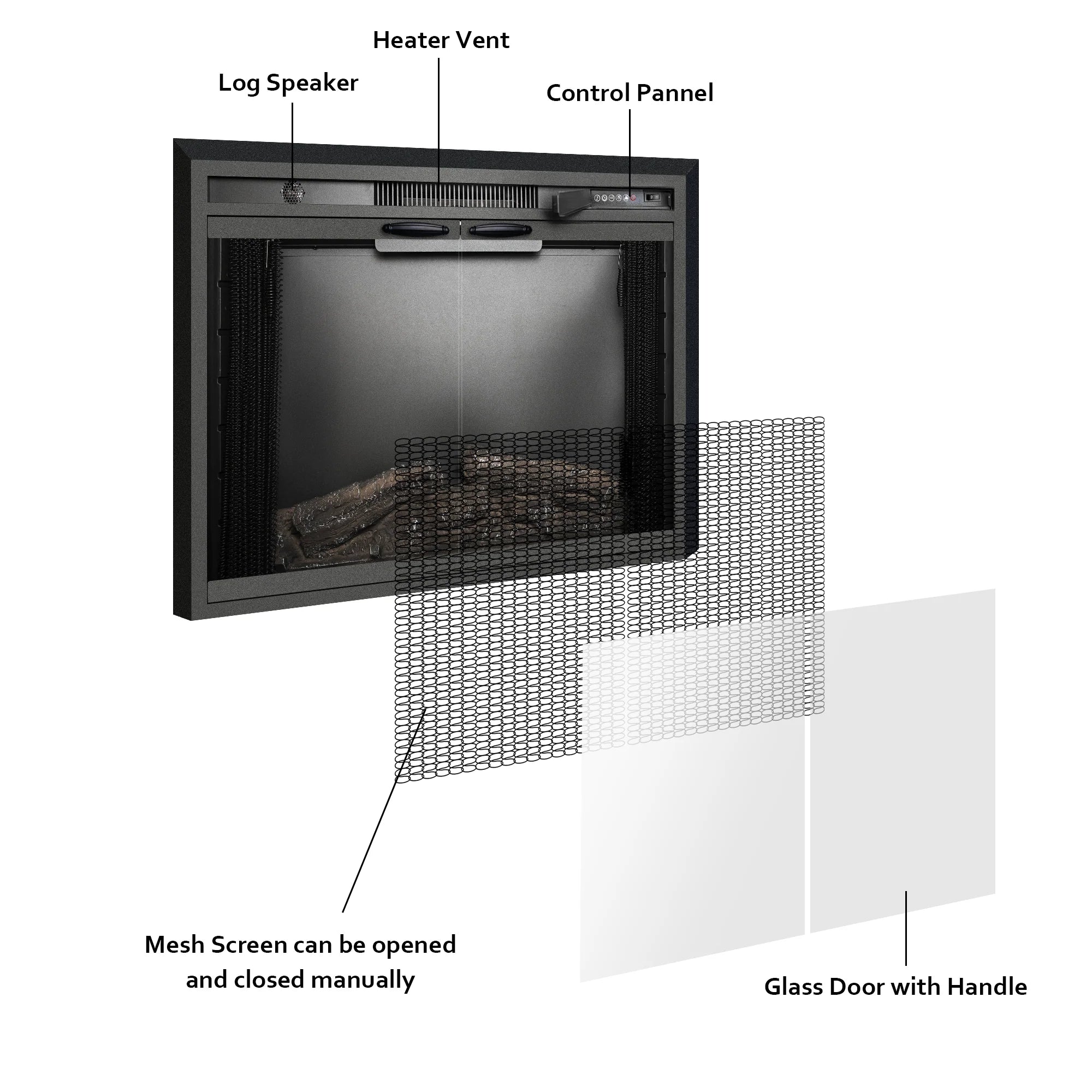FLM Recessed&Wall-Mounted Electric Fireplace Inserts with Glass Door