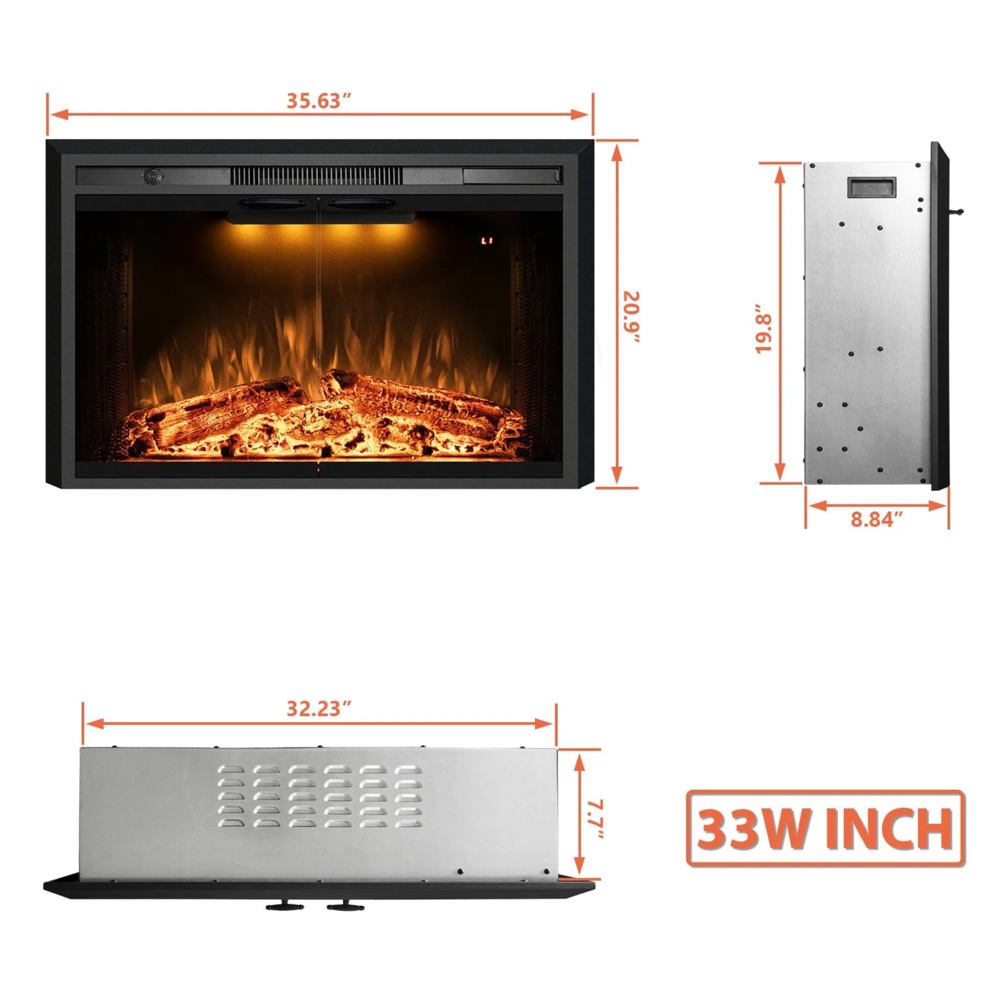 FLM Recessed&Wall-Mounted Electric Fireplace Inserts with Glass Door