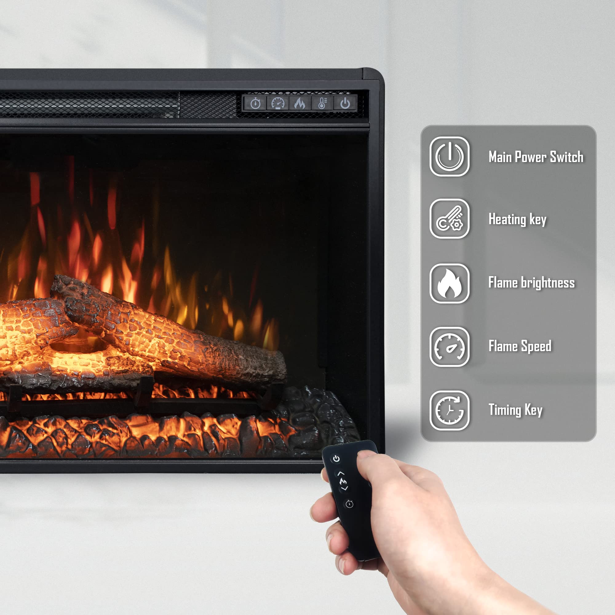 FLJ 26 Inches Electric Fireplace Inserts 1500W Logs