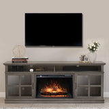 FLTV-G TV Stand with 26 inch Electric Fireplace Glass Door(Logs) Gray