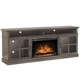 FLTV-G TV Stand with 26 inch Electric Fireplace Glass Door(Logs) Gray