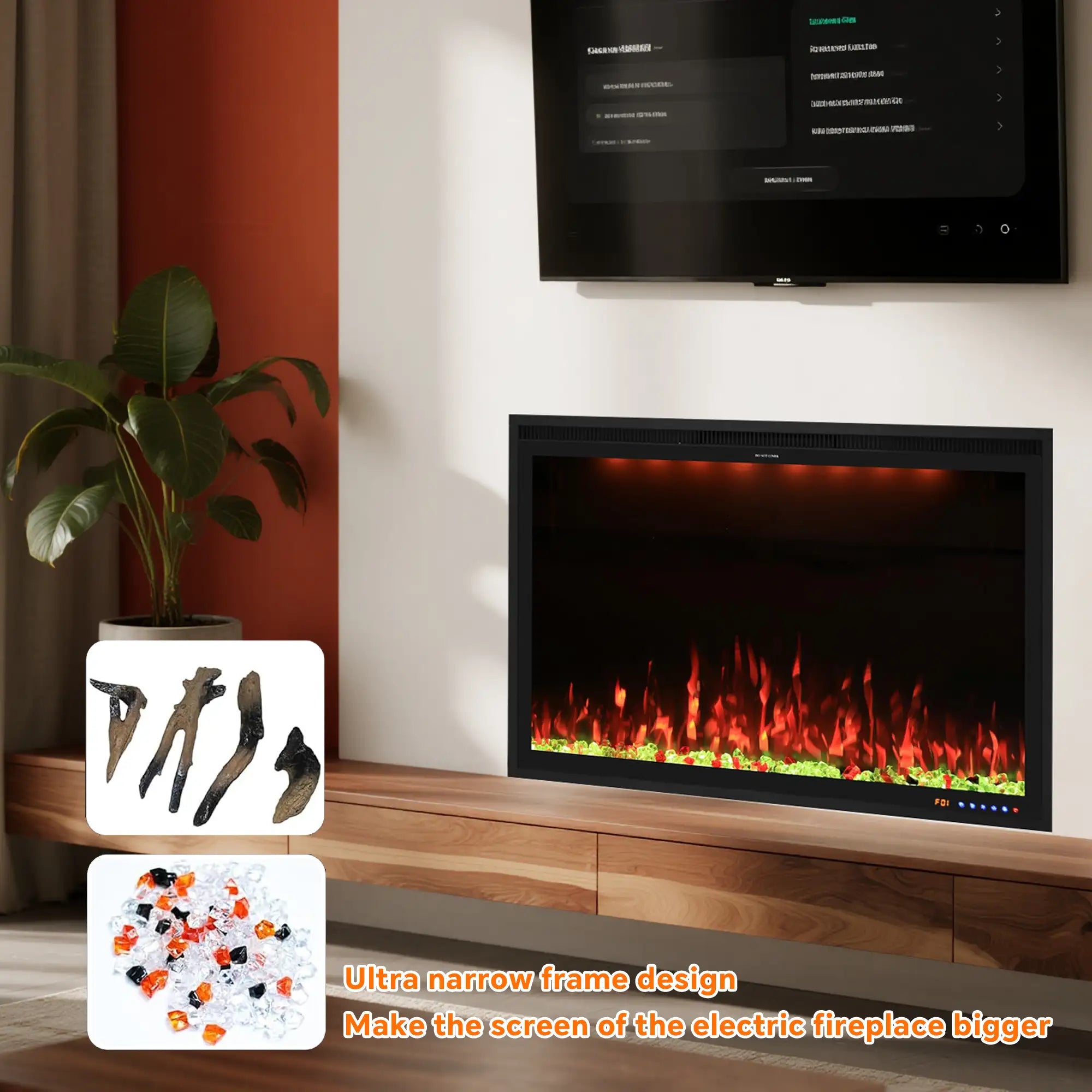 FLZ 40 Inch Recessed/Wall Mounted Smart Electric Fireplace