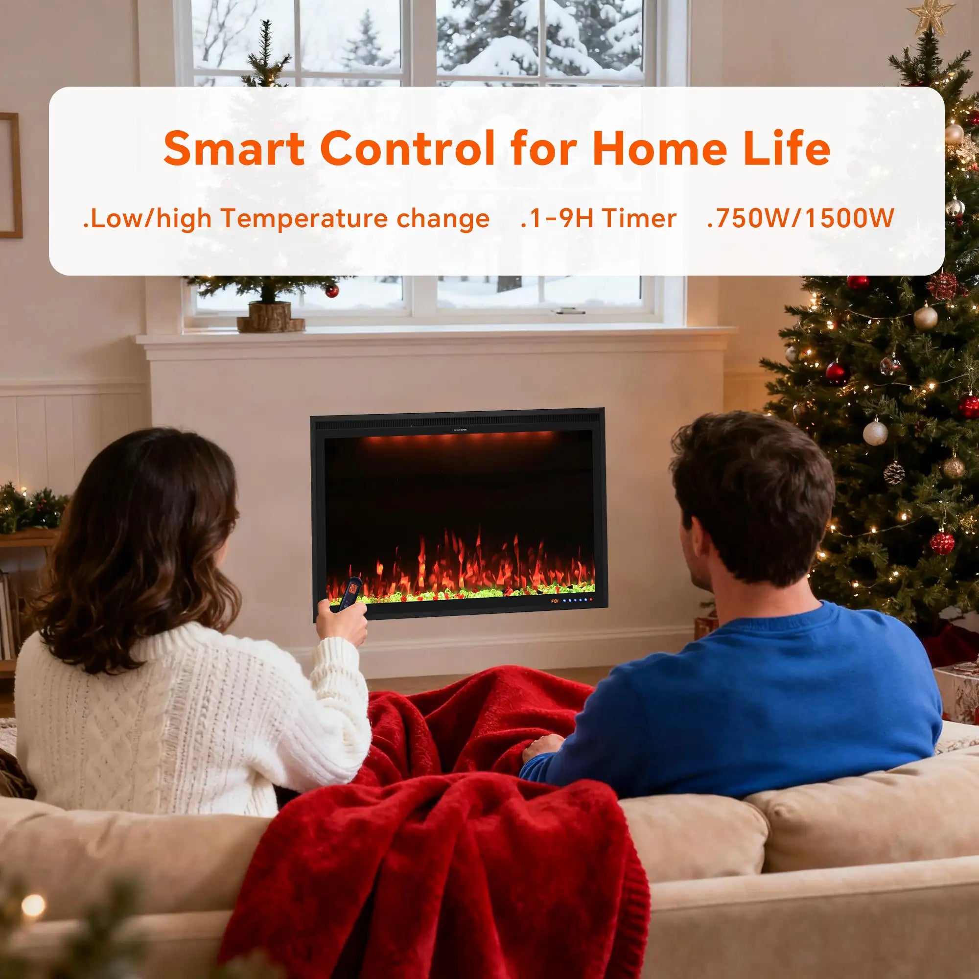 FLZ 40 Inch Recessed/Wall Mounted Smart Electric Fireplace