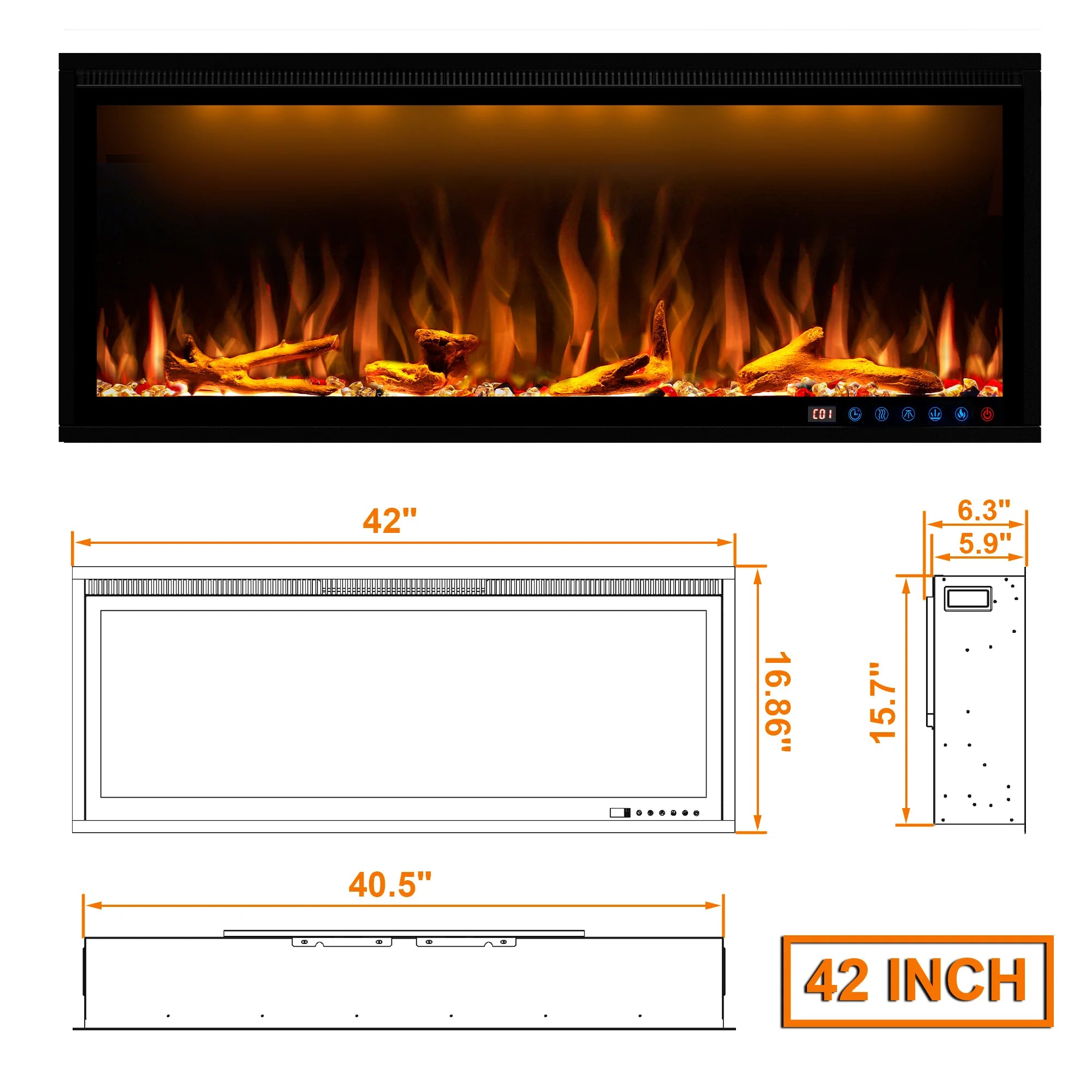 FLZ Smart Electric Fireplace with Adjustable Flame Colors, Recessed&Wall-Mounted
