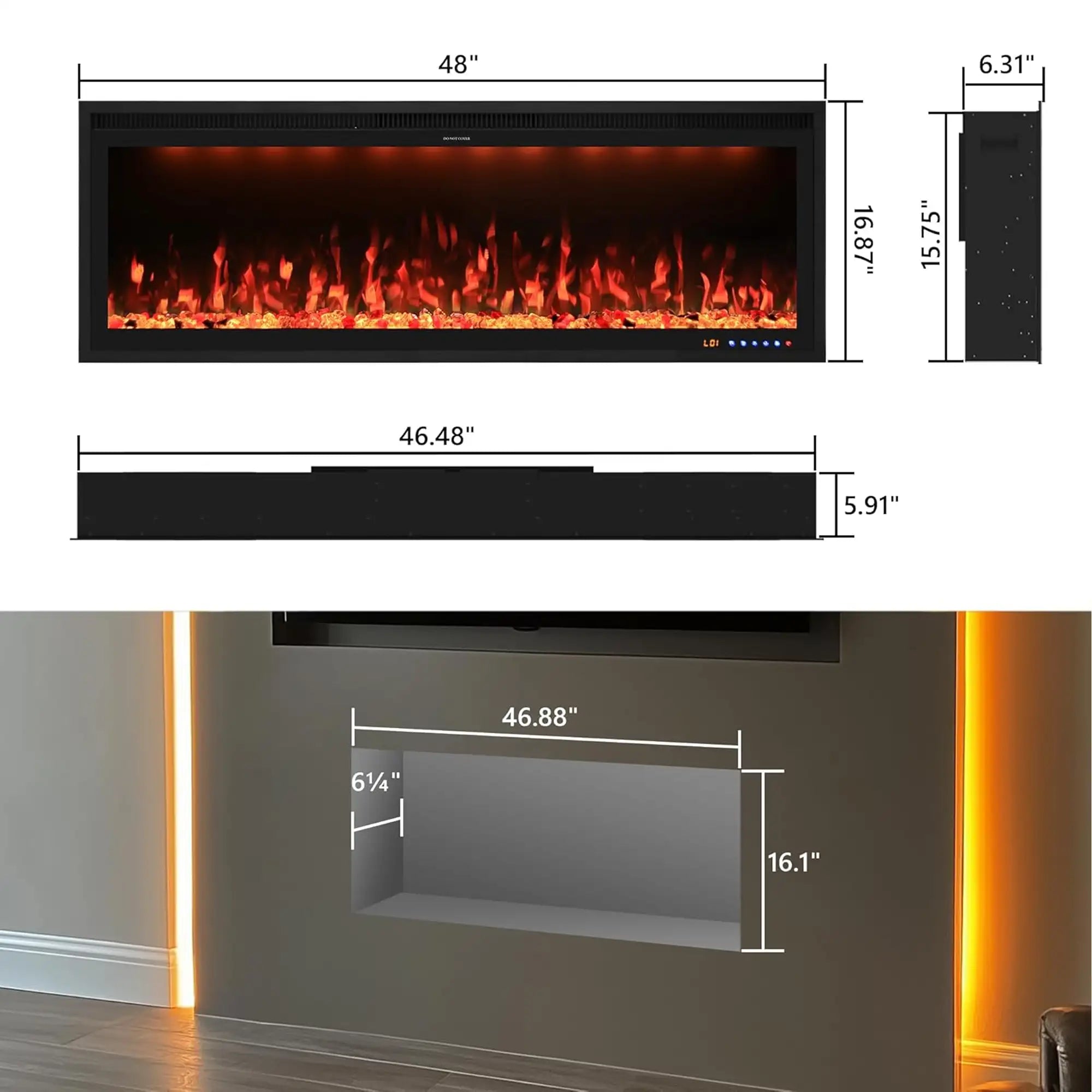FLZ 48 Inch Recessed/Wall Mounted Smart Electric Fireplace