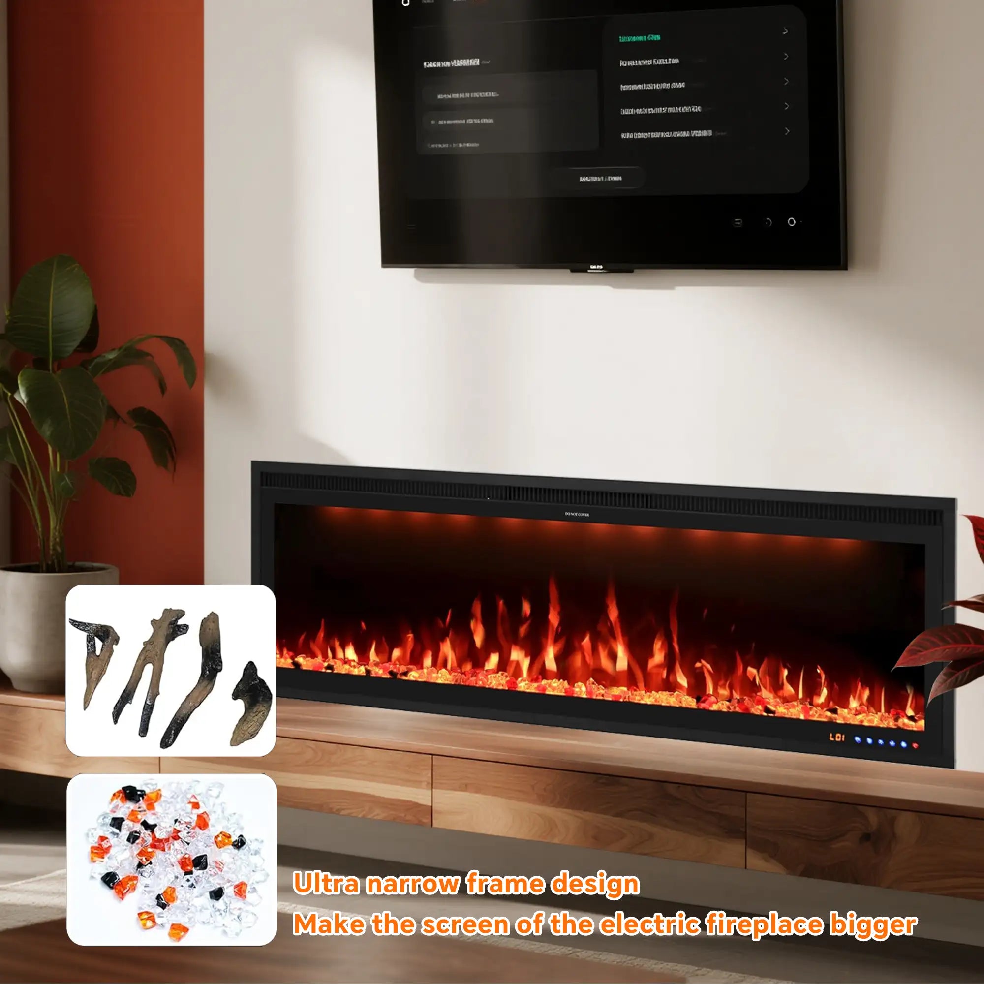 FLZ 50 Inch Recessed/Wall Mounted Smart Electric Fireplace