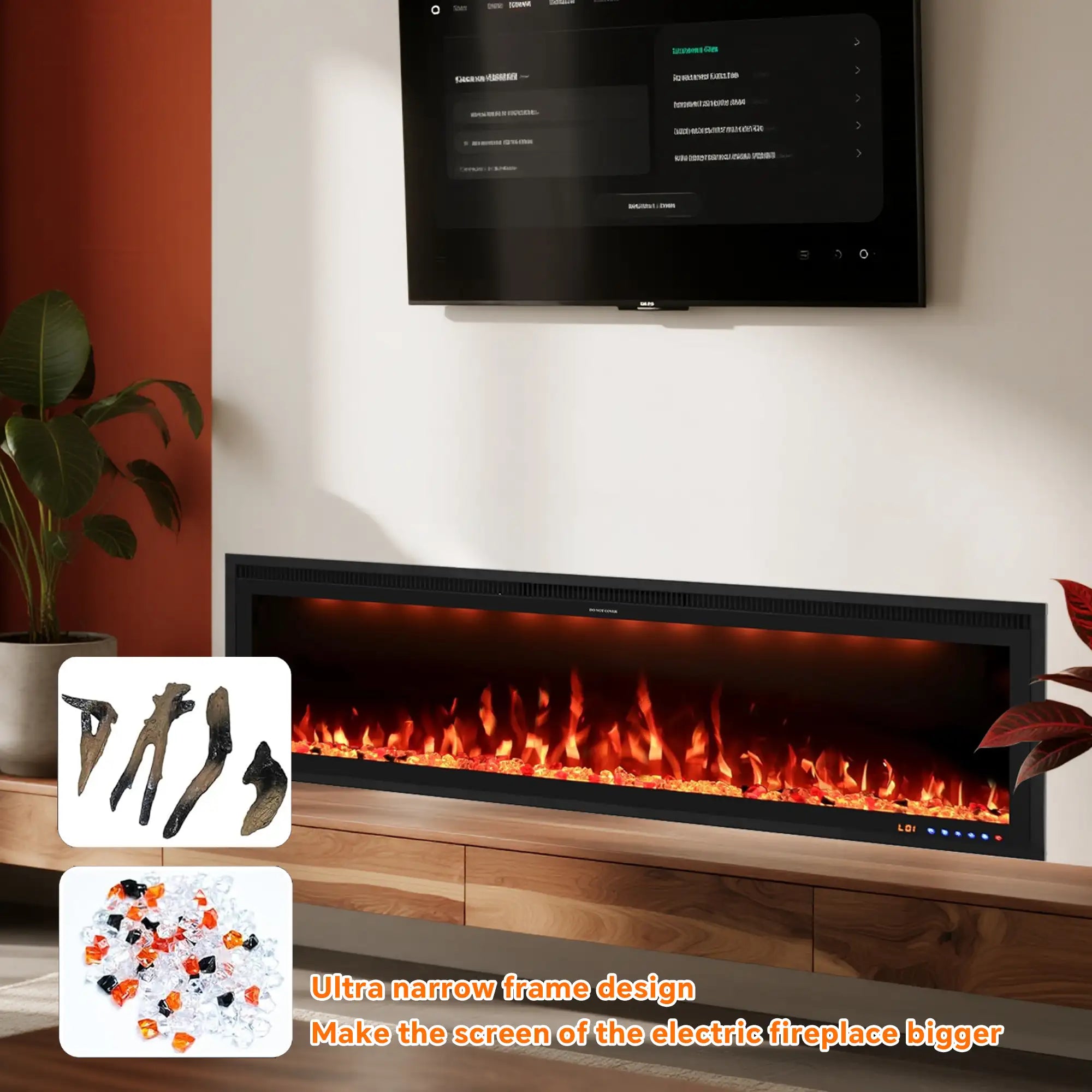 FLZ 74 Inch Recessed/Wall Mounted Smart Electric Fireplace