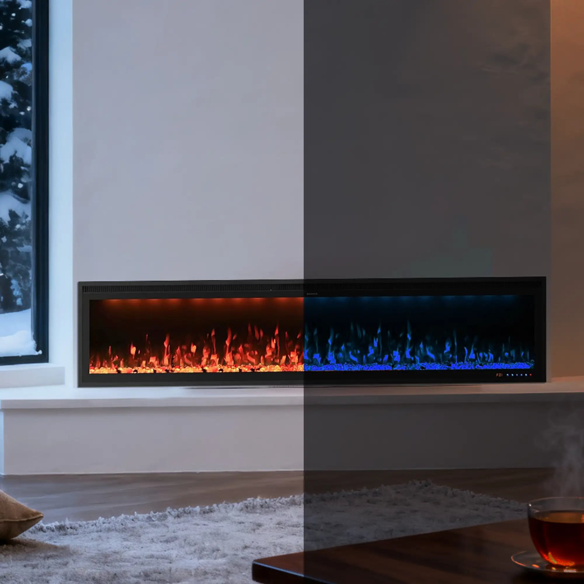 FLZ 74 Inch Recessed/Wall Mounted Smart Electric Fireplace