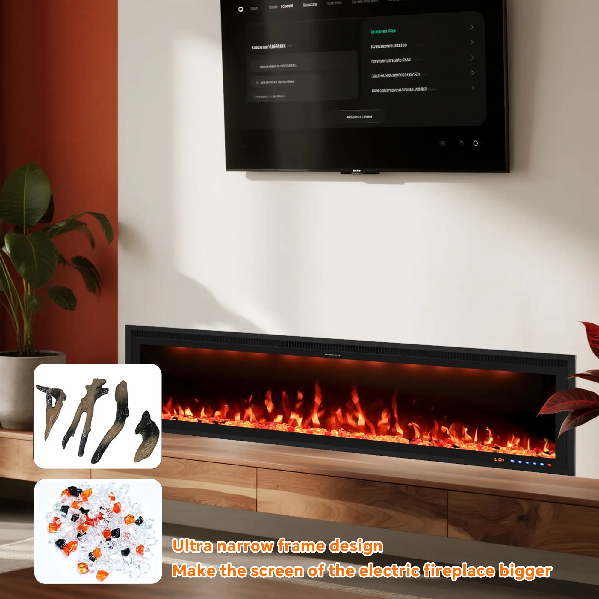 FLZ 88 Inch Recessed/Wall Mounted Smart Electric Fireplace