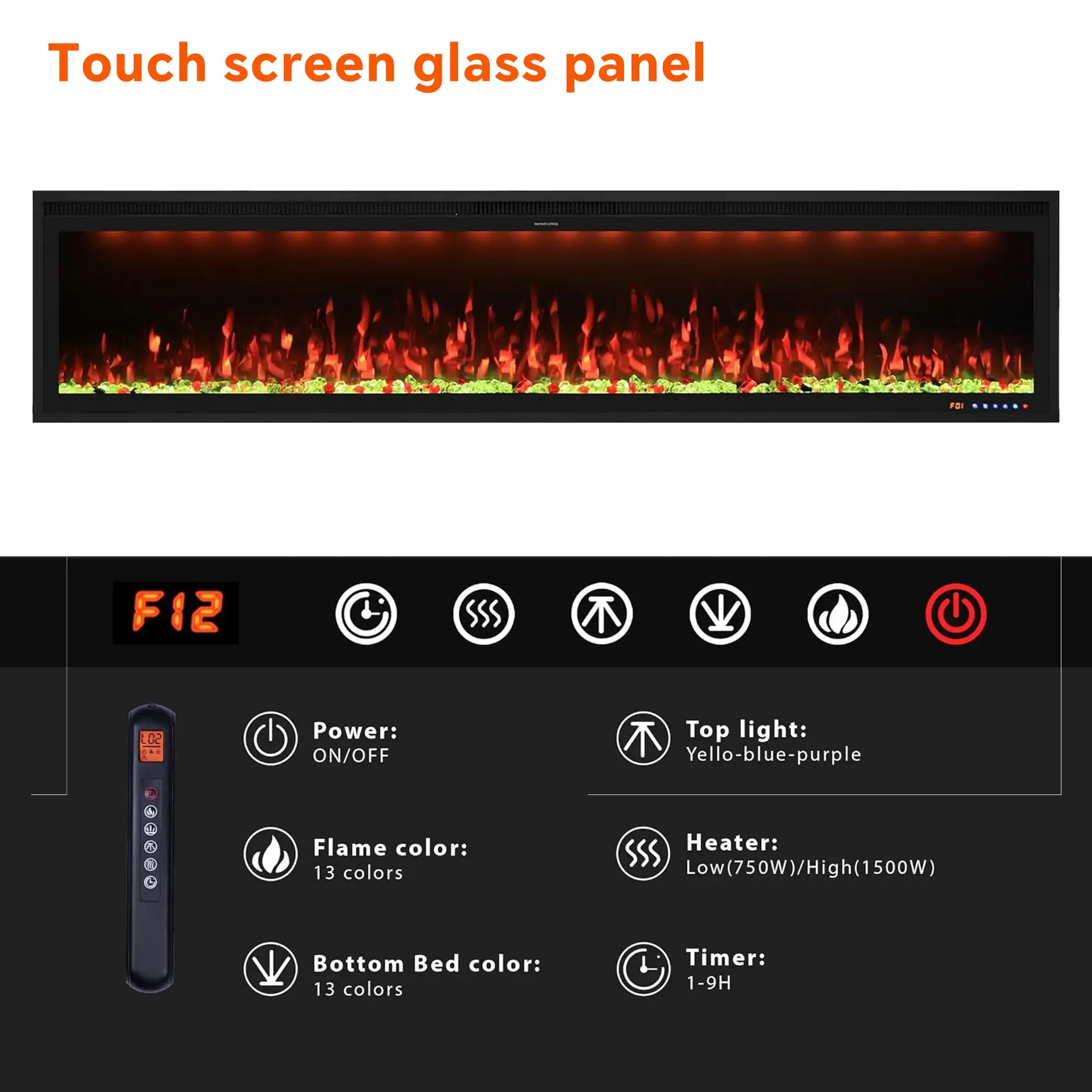 FLZ 88 Inch Recessed/Wall Mounted Smart Electric Fireplace