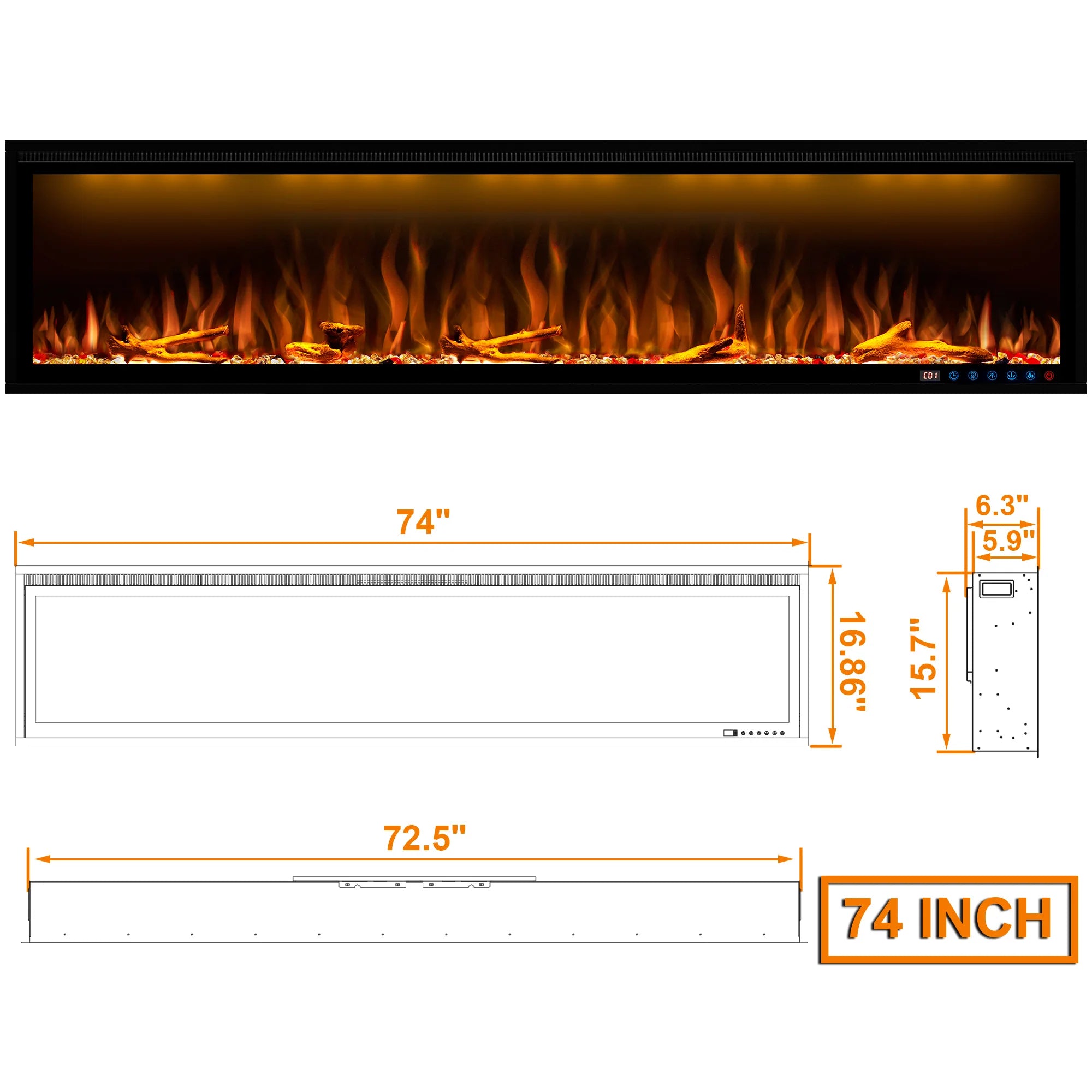 FLZ Smart Electric Fireplace with Adjustable Flame Colors, Recessed&Wall-Mounted