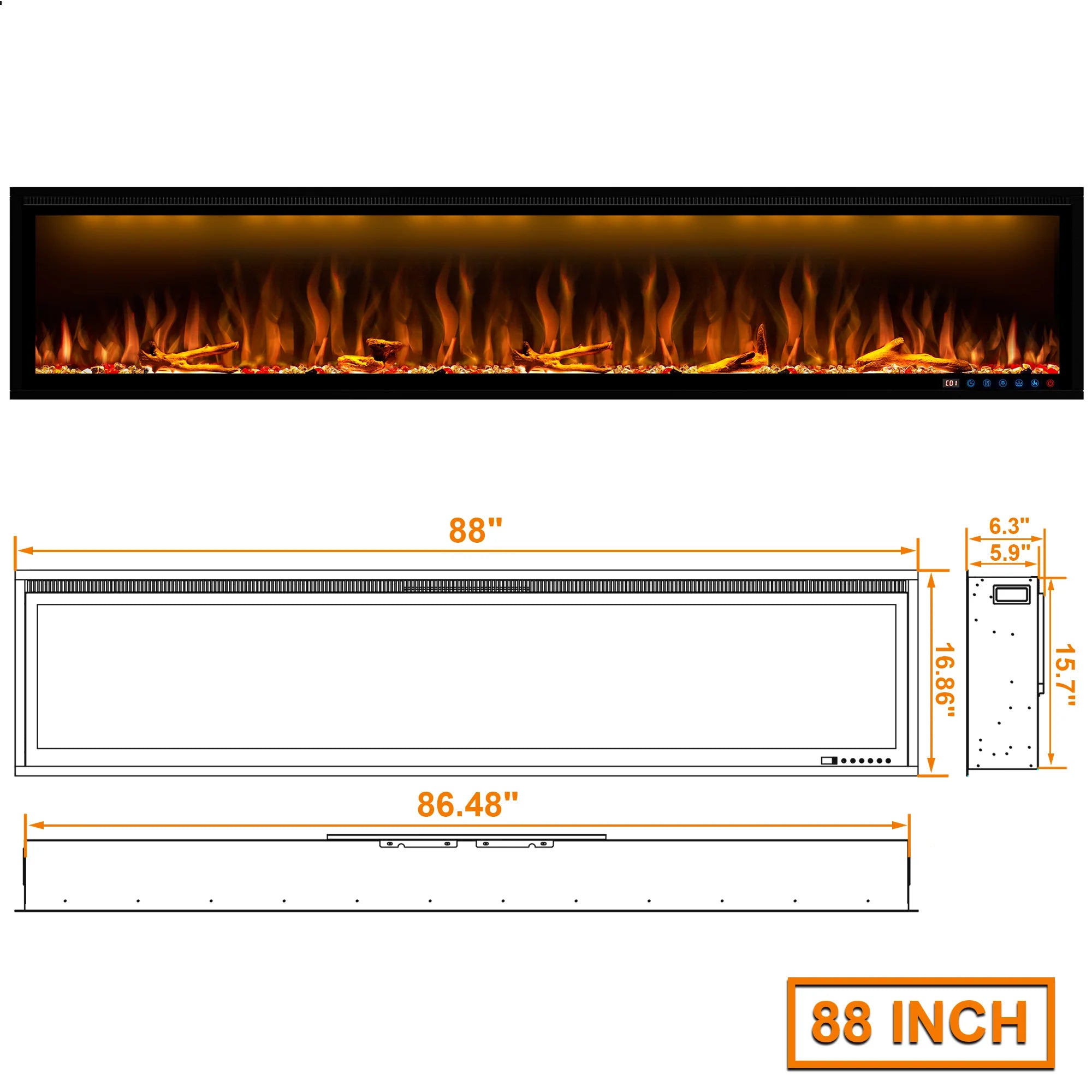 FLZ Smart Electric Fireplace with Adjustable Flame Colors, Recessed&Wall-Mounted