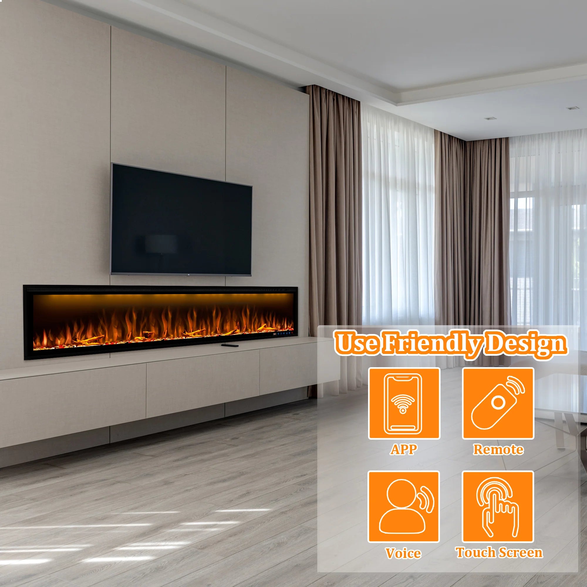 FLZ Smart Electric Fireplace with Adjustable Flame Colors, Recessed&Wall-Mounted