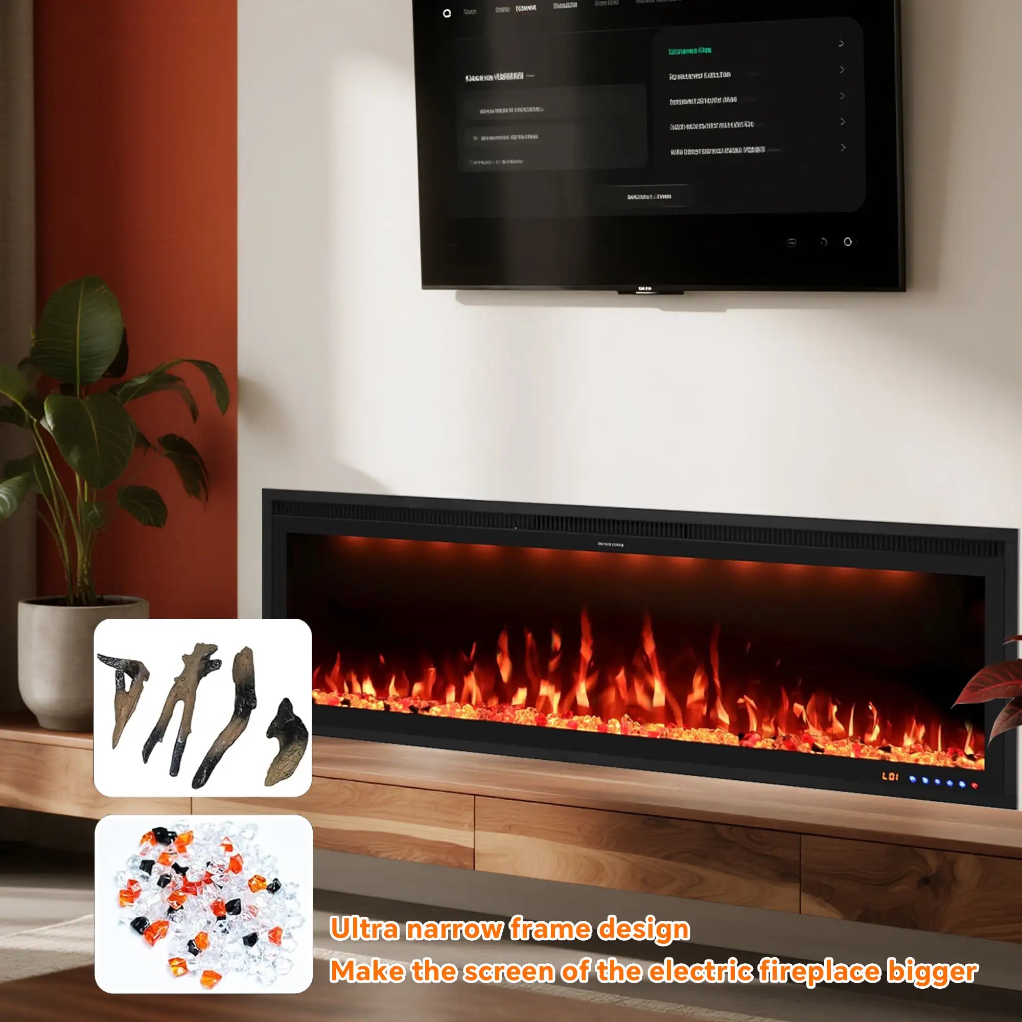 FLZ 60 Inch Recessed/Wall Mounted Smart Electric Fireplace
