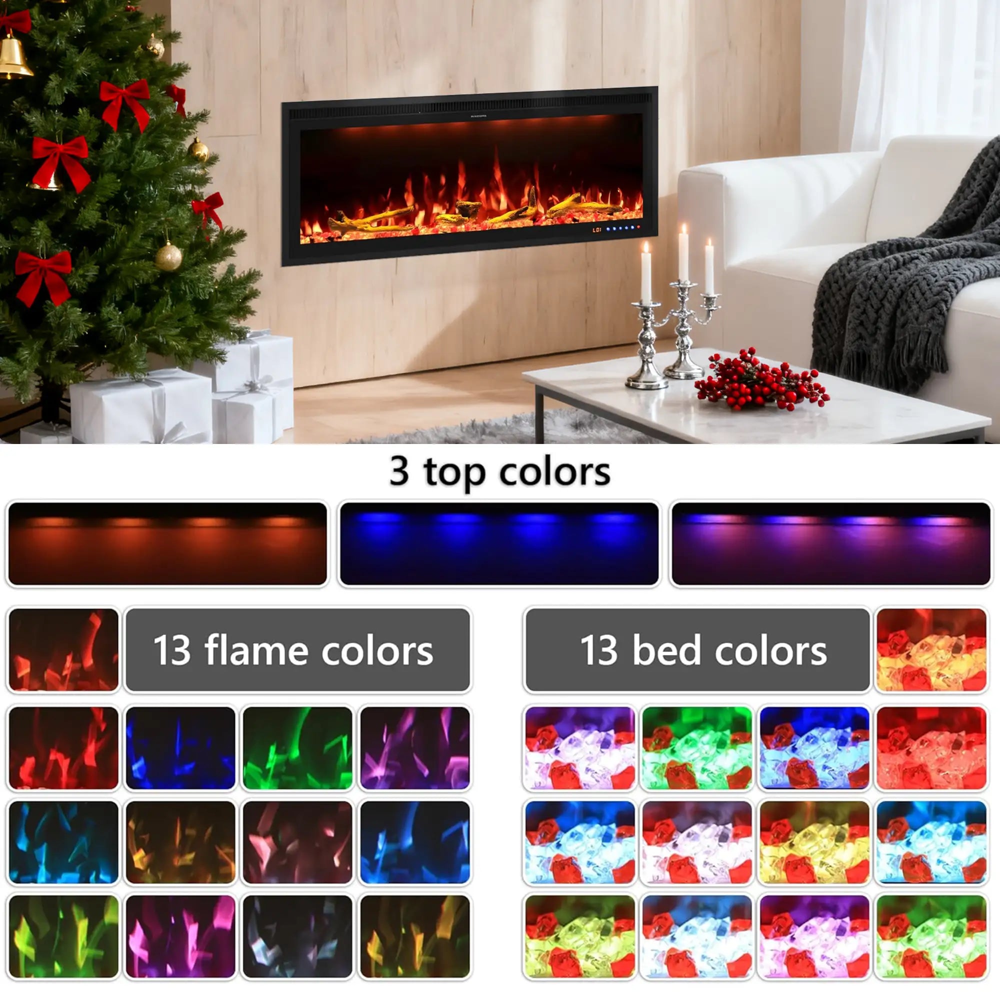 FLZ 60 Inch Recessed/Wall Mounted Smart Electric Fireplace