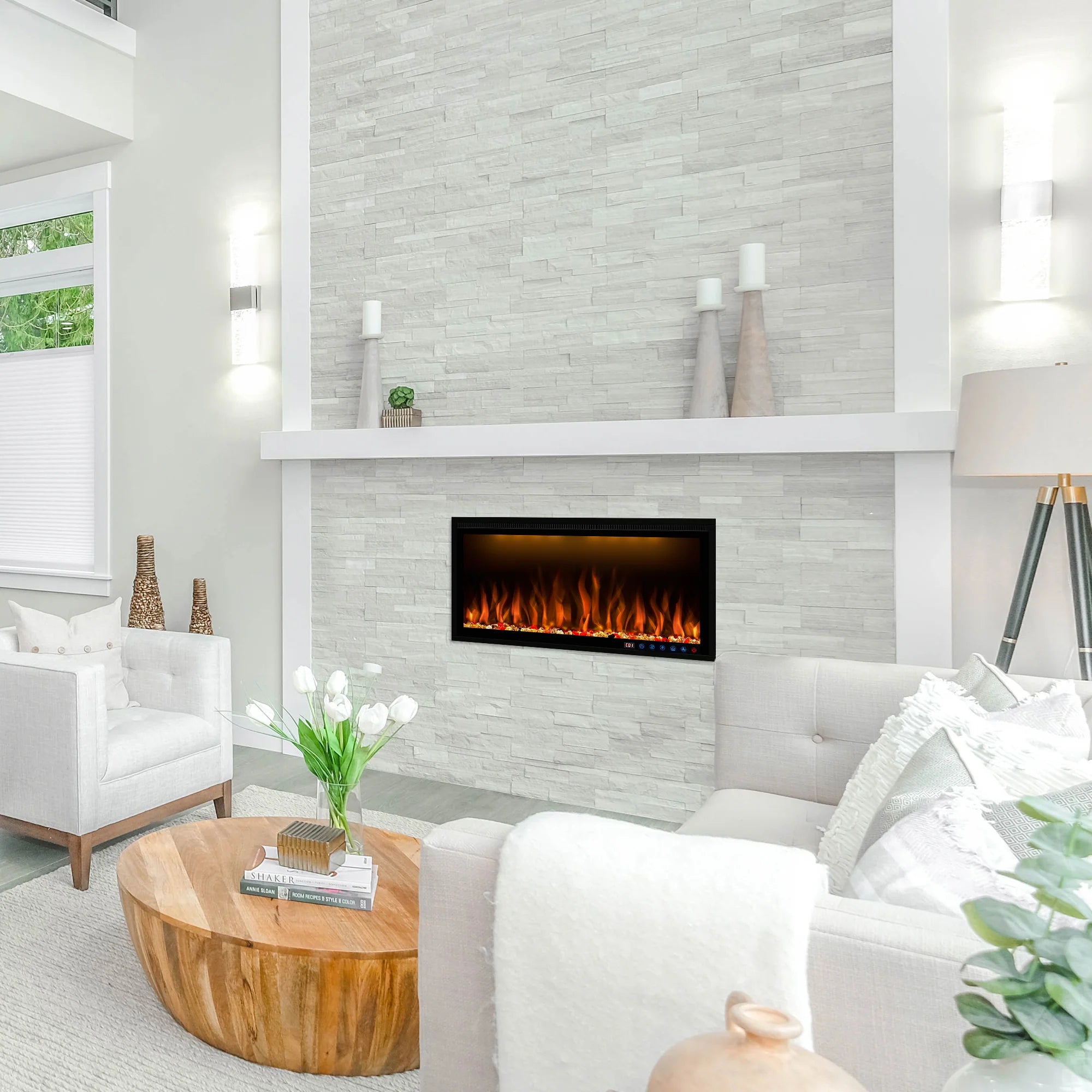 FLZ Smart Electric Fireplace with Adjustable Flame Colors, Recessed&Wall-Mounted