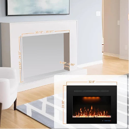 FL-FG Recessed Electric Fireplace Inserts with 3 Flame&Top Light Color