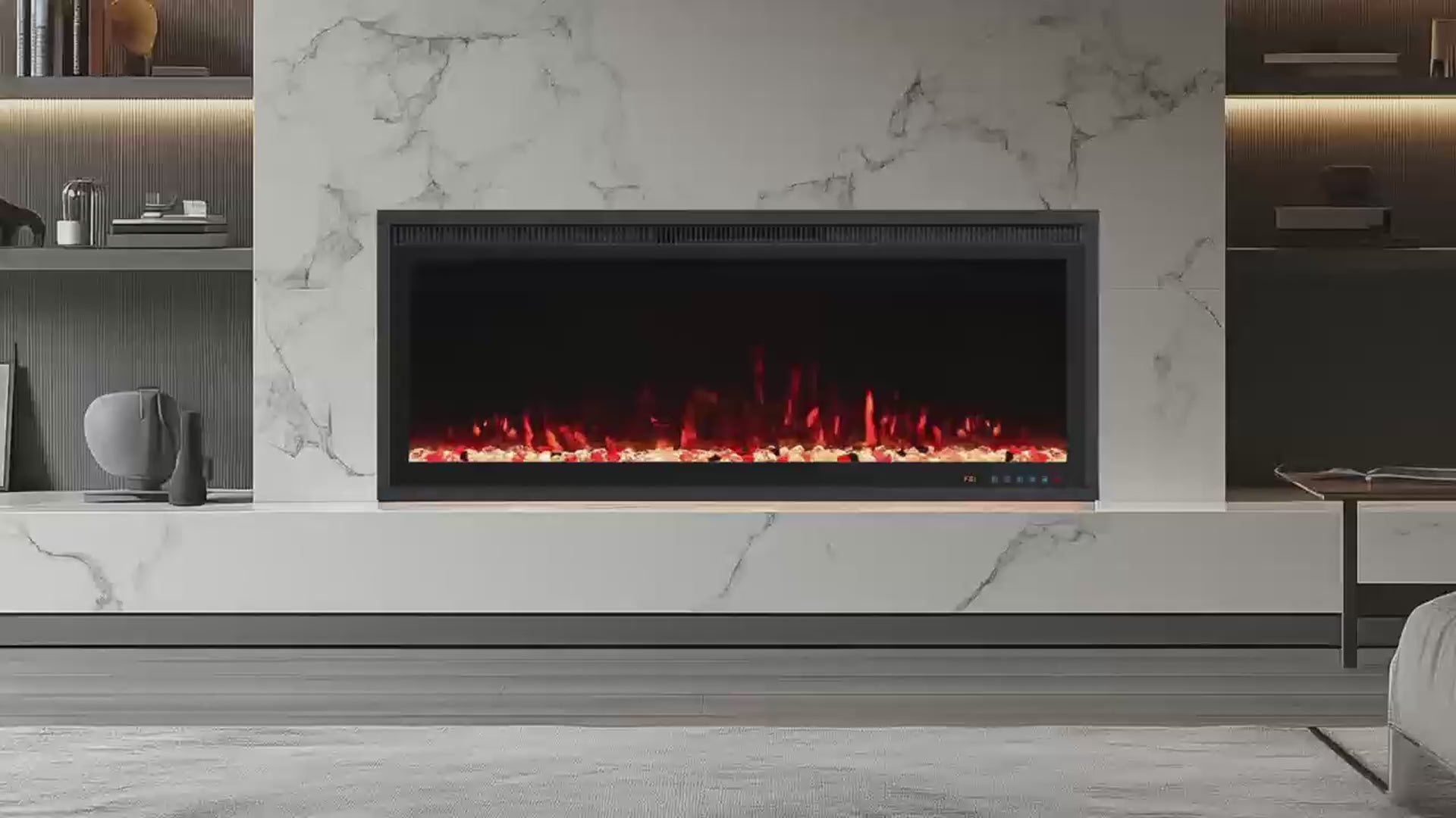 FLZ Smart Electric Fireplace with Adjustable Flame Colors, Recessed&Wall-Mounted