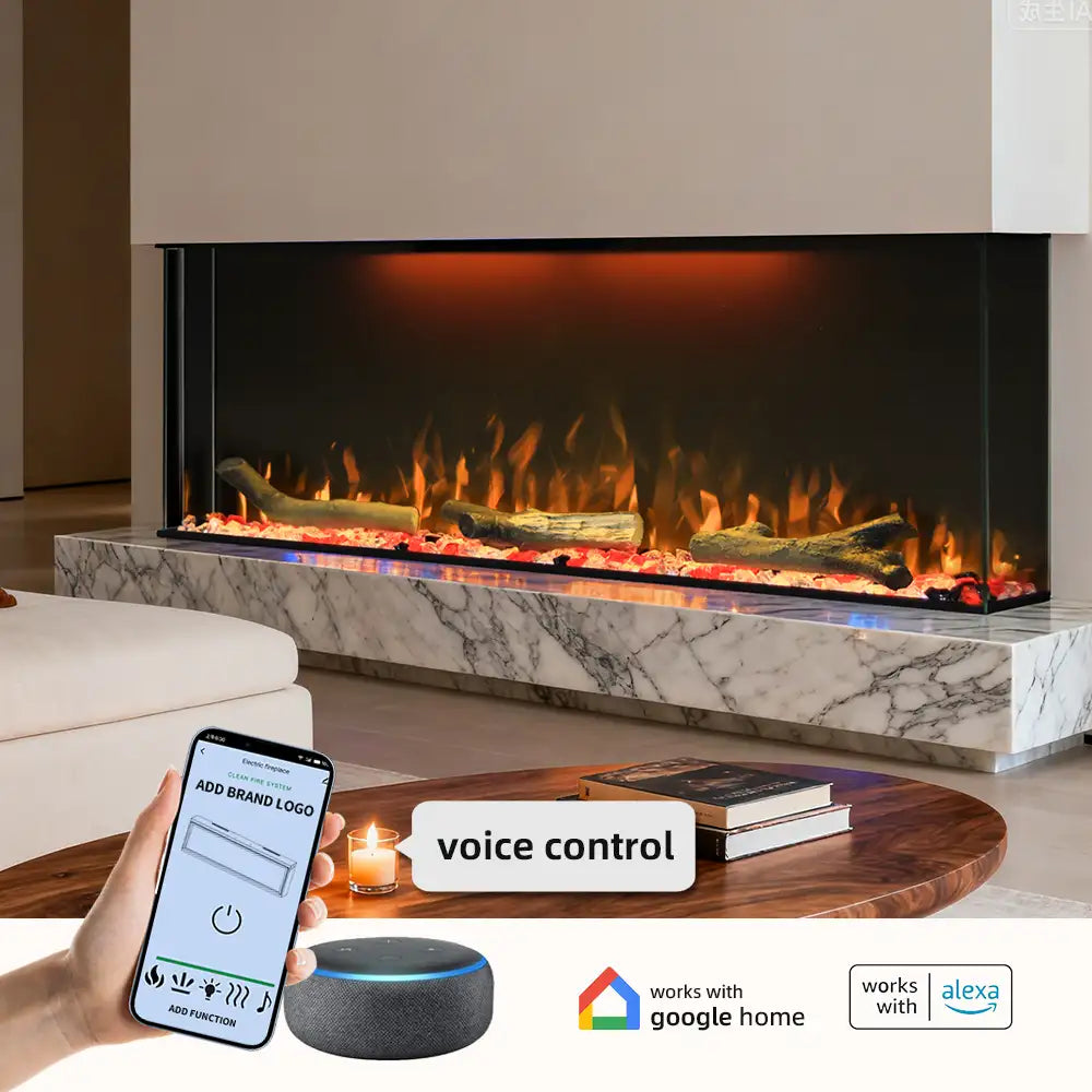 FL-TZS 60 Inch Three Sided Elelctric Fireplace with Smart Control