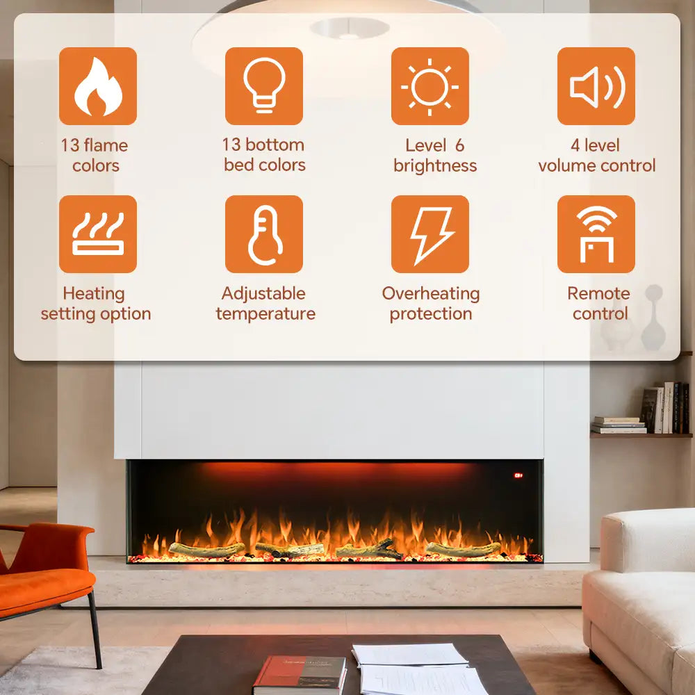 FL-TZS 60 Inch Three Sided Elelctric Fireplace with Smart Control