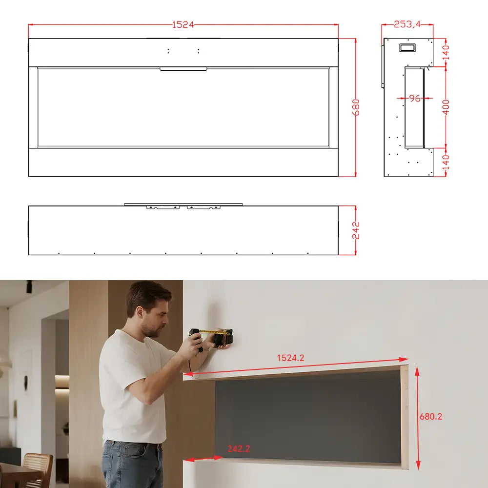 FL-TZS 60 Inch Three Sided Elelctric Fireplace with Smart Control