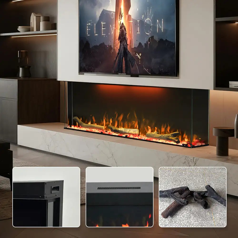 FL-TZS 60 Inch Three Sided Elelctric Fireplace with Smart Control